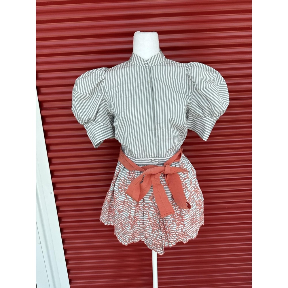 Silvia Tcherassi Palm Beach Shirt Dress Womens S Stripe Coral Embroidered Belted